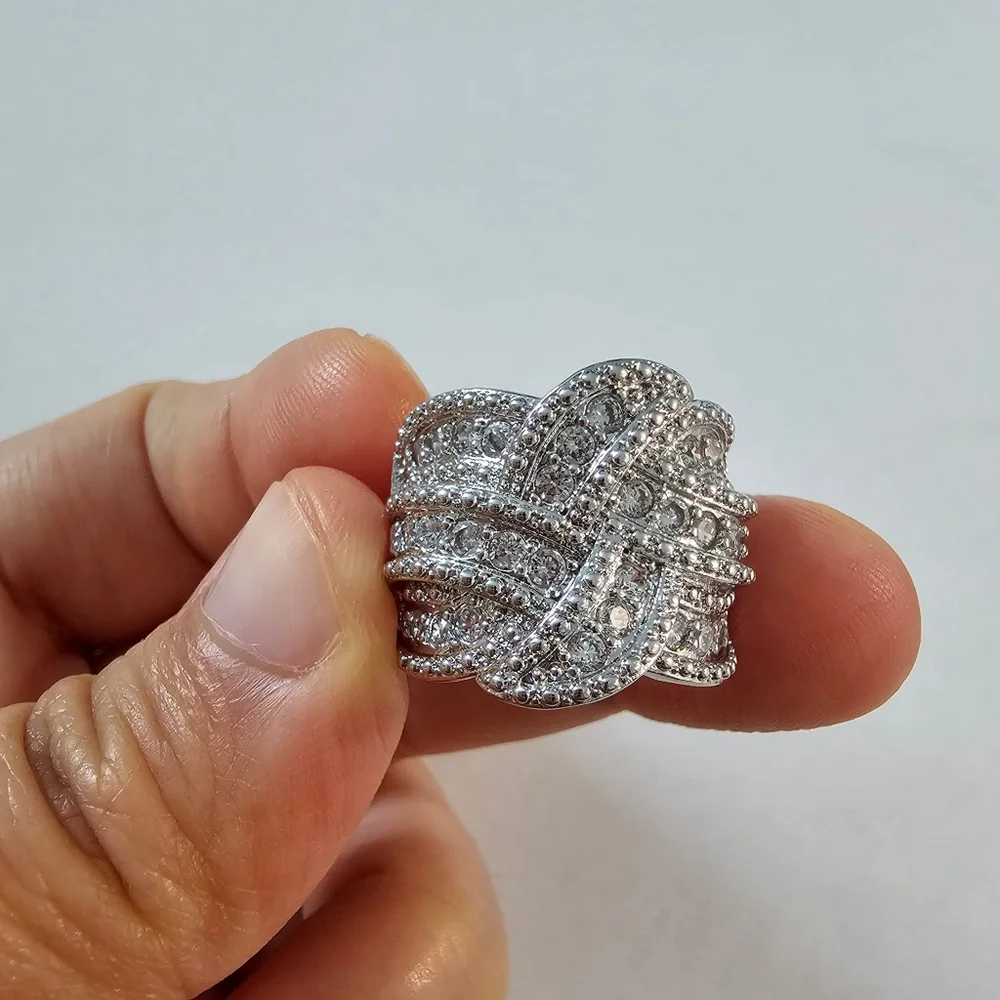 Copy Silver Crystal Knot Cocktail Ring